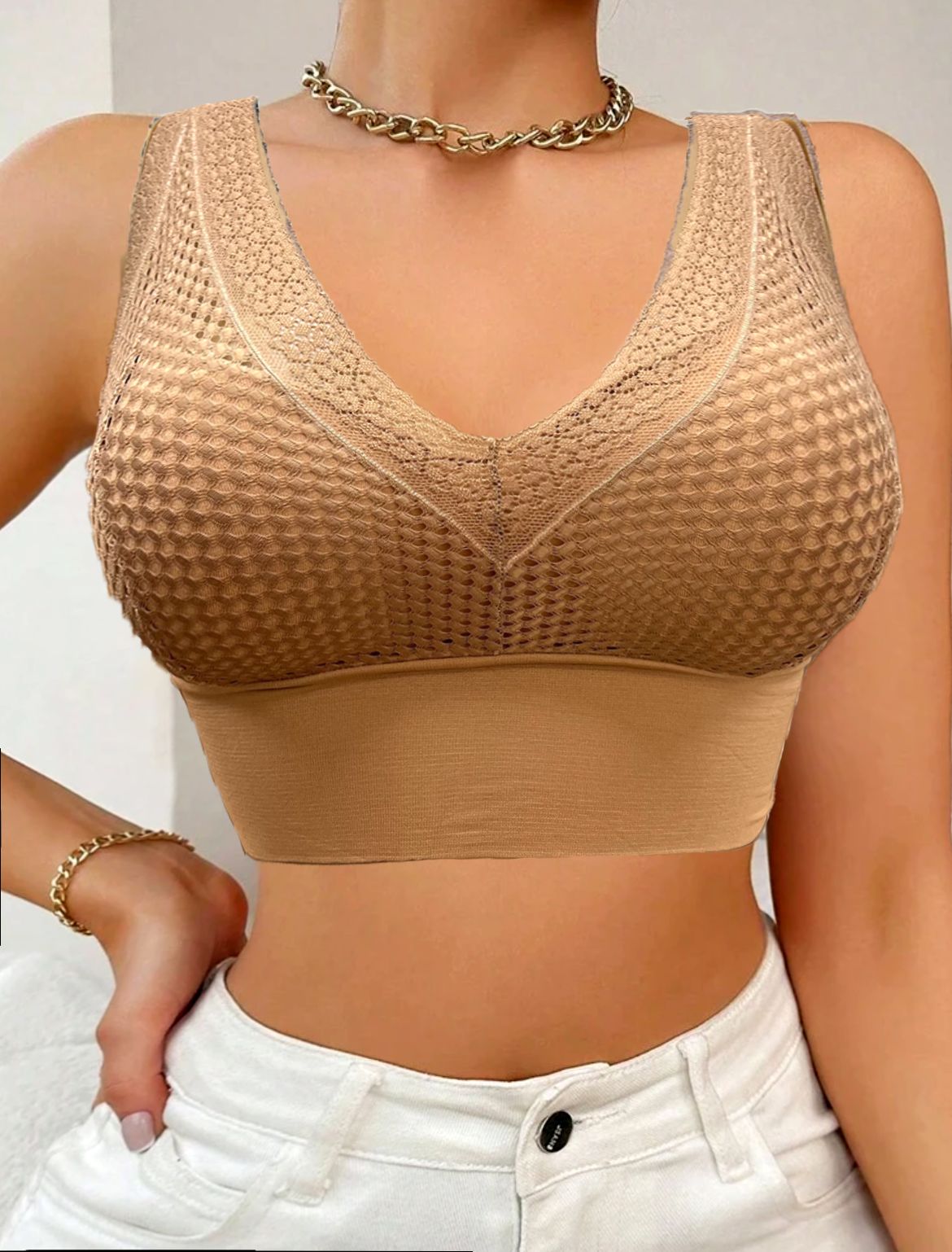 New Arrival Brassiere  Elegant Mesh Non-removable Thin Foam Vest Bra Wide Shoulder Strap