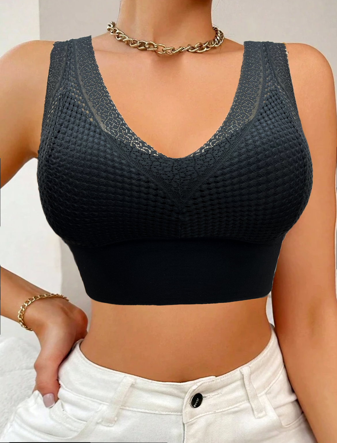 New Arrival Brassiere  Elegant Mesh Non-removable Thin Foam Vest Bra Wide Shoulder Strap