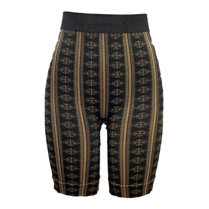 High elasticity Spandex Sleeveless Yoga Shorts Dark Brown Stripe Pattern With Side Pocket For Women