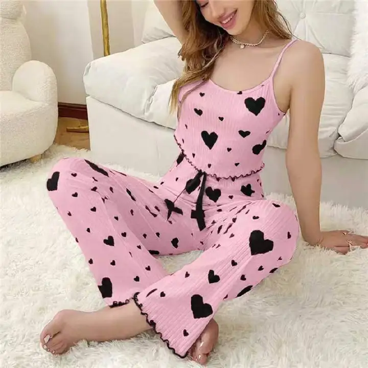 Europe And The United States Cross-Border Sales Of Home Clothes Love Pendant Vest Pajamas Women Can Wear Trousers Two Sets