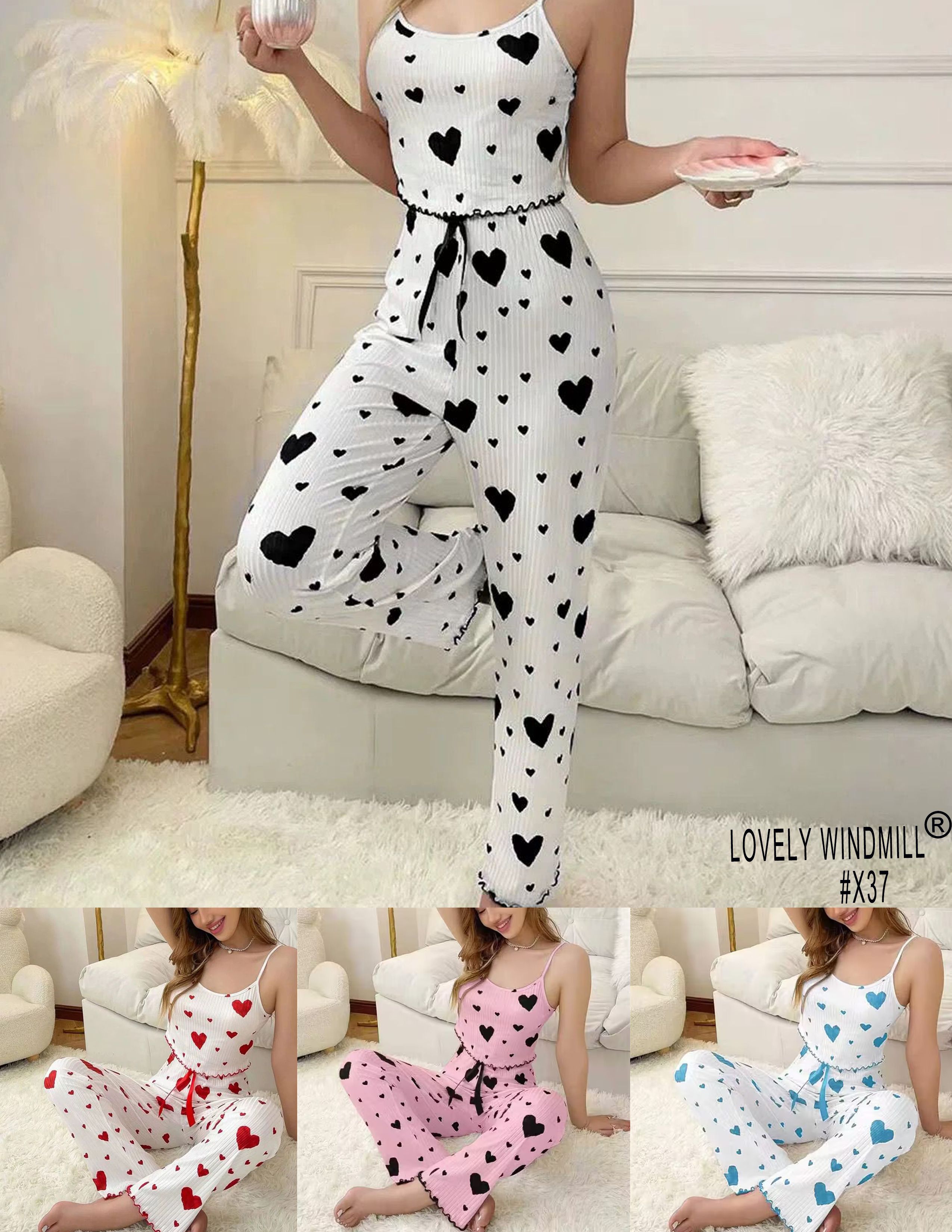 Europe And The United States Cross-Border Sales Of Home Clothes Love Pendant Vest Pajamas Women Can Wear Trousers Two Sets