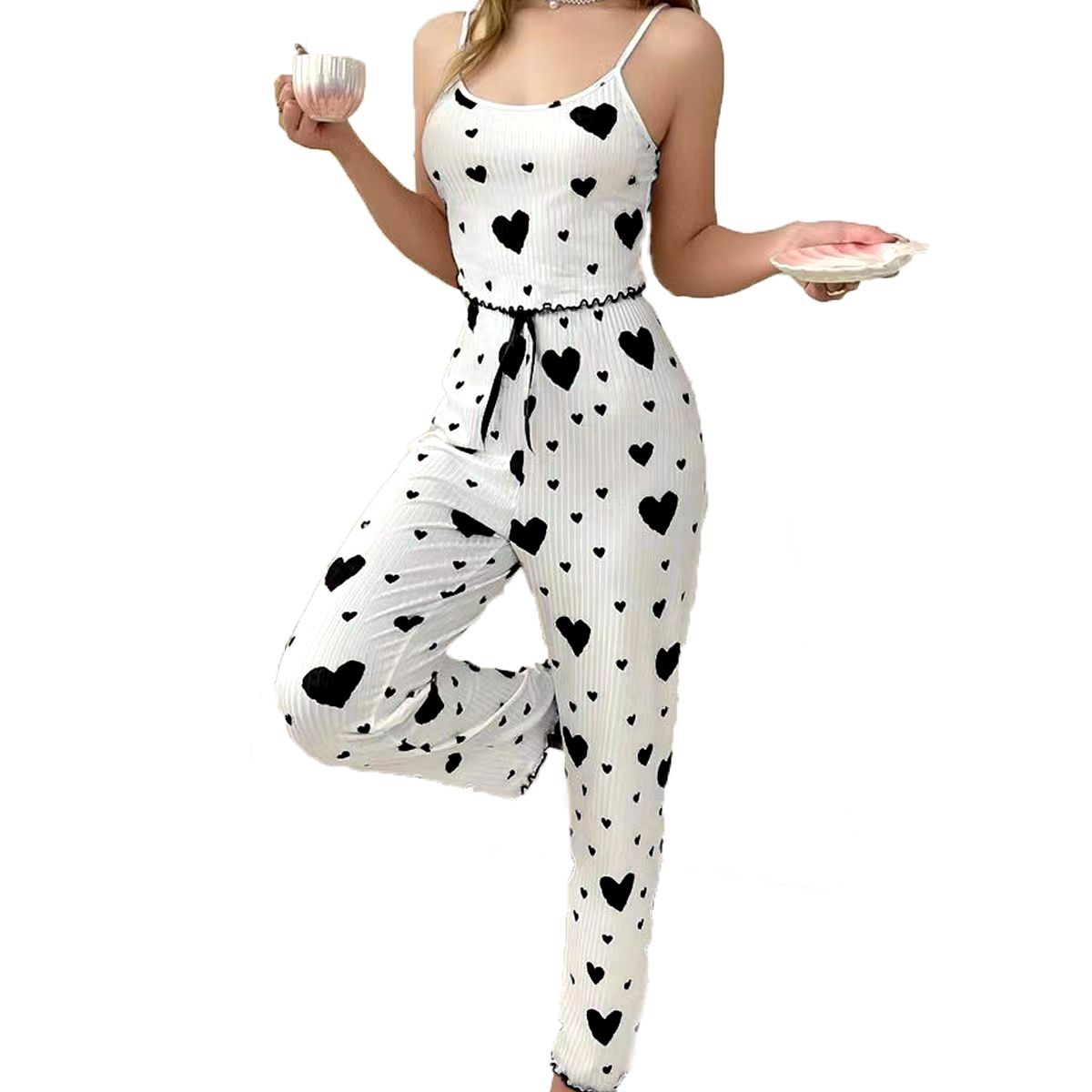 Europe And The United States Cross-Border Sales Of Home Clothes Love Pendant Vest Pajamas Women Can Wear Trousers Two Sets