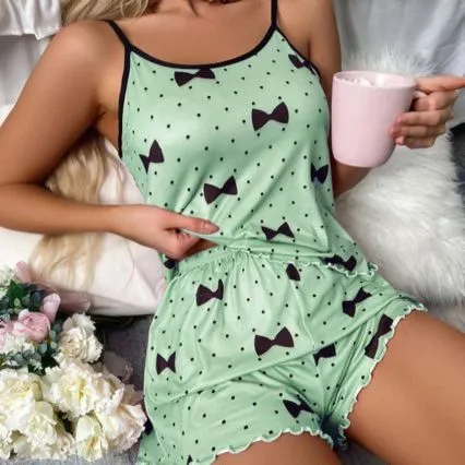 Fashion Express Europe and the United States Summer Women's Pajamas Two Sets of Sexy Halter Vest Shorts Homestays Pajamas