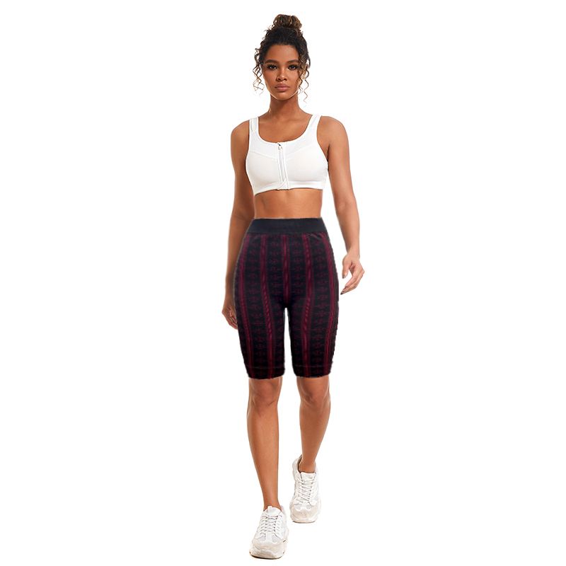High elasticity Spandex Sleeveless Yoga Shorts Dark Brown Stripe Pattern With Side Pocket For Women