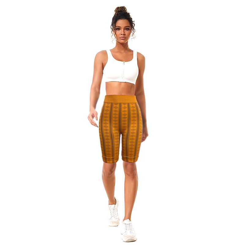 High elasticity Spandex Sleeveless Yoga Shorts Dark Brown Stripe Pattern With Side Pocket For Women