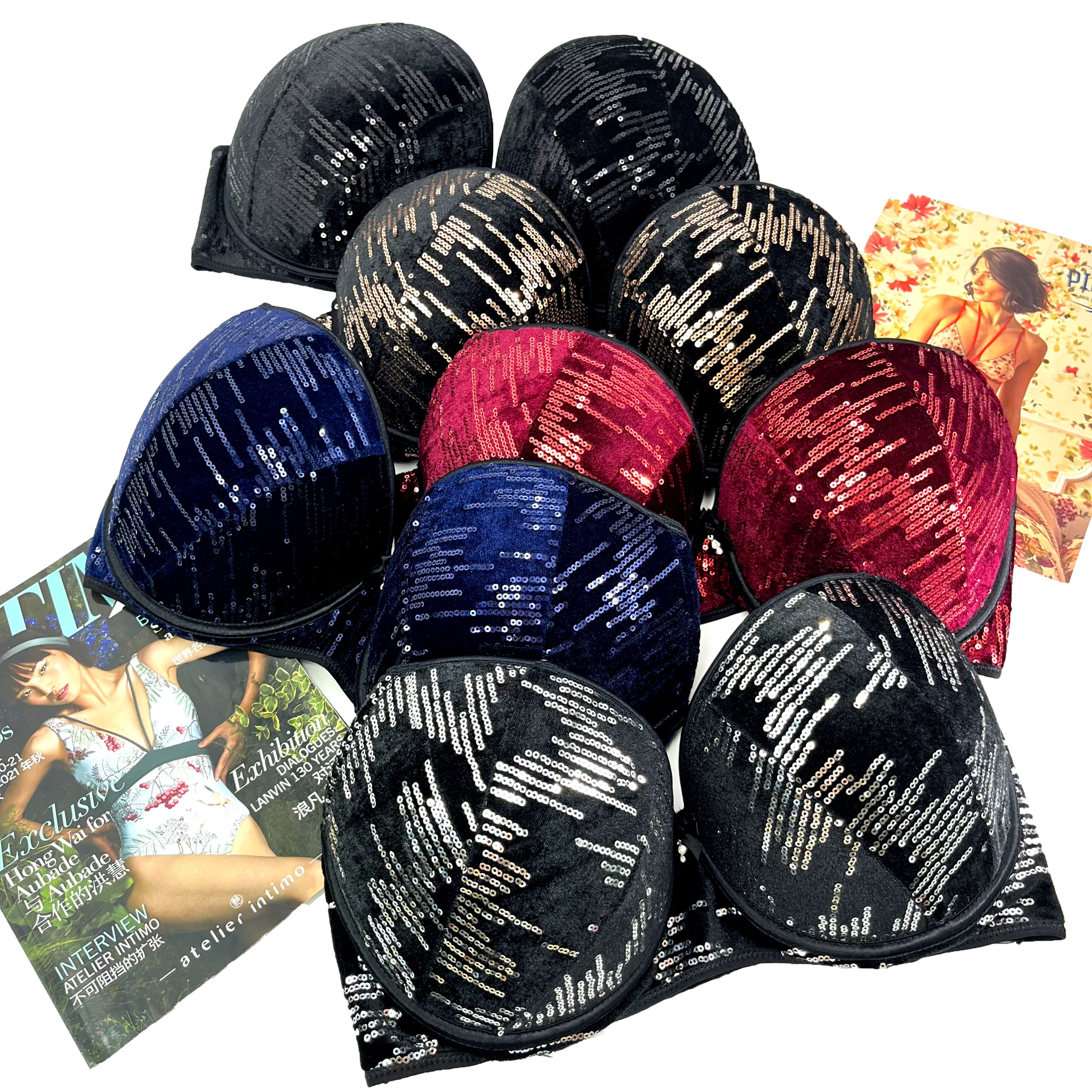 TikTok Sexy Big Cup Thick Foam With Ropes Push up Underwire Bra With Glittering Plastic Sequins Nightclub & Bar Lingerie
