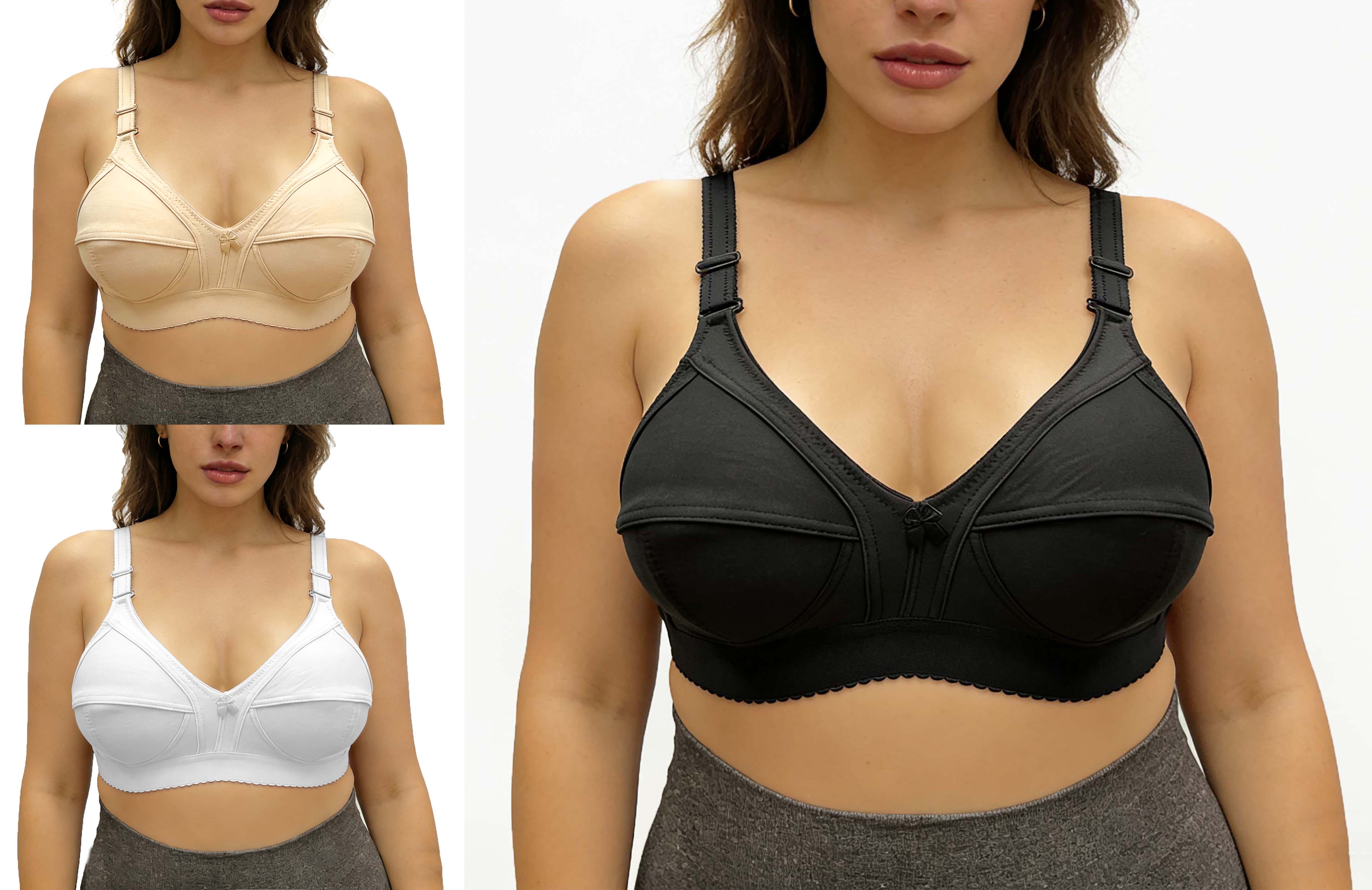 600PCS Women's Plus Size Full Support Bra Wireless Comfort Breathable Everyday Underwear (3 Colors: Beige/Black/White)