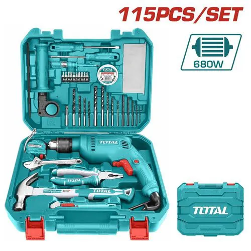 TOTAL 115pcs Electric 650W Hammer Drill Professional Tool Set With Drill DIY Kit