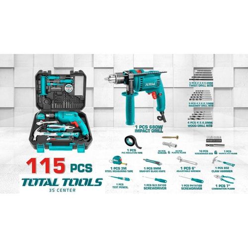 TOTAL 115pcs Electric 650W Hammer Drill Professional Tool Set With Drill DIY Kit
