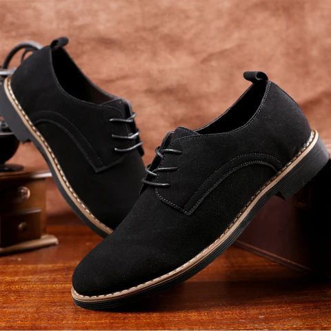 Male suede leather classic brogue formal male shoes men dress wedding office business black