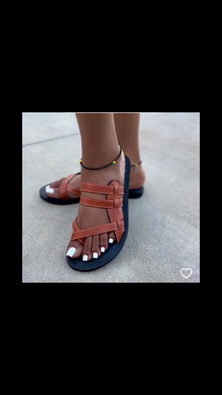 Genuine leather Soft and supple flat sandals for warm weather women's flat sandals solid color open ladies sandals genuine leather