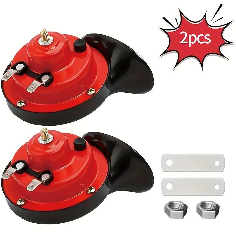 2Pcs 12V Electric Car Horn Set - Loud Dual Tone Automotive Horn Kit with Mounting Hardware for Cars Trucks Motorcycles