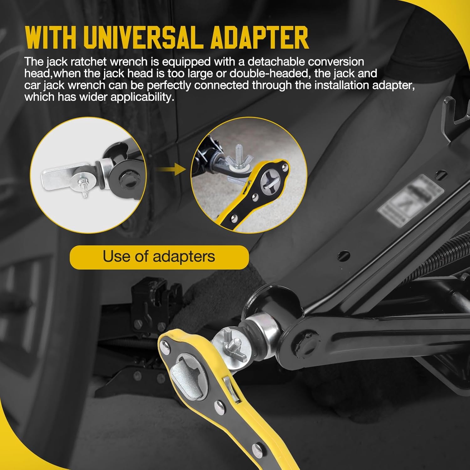 Car Jack Wrench, 360° Swivel Labor-Saving Car Jack Ratchet Wrench with Long Handle, Scissor Jack Lift Speed Handle Tool for Travel, Van, SUV and Other Vehicles