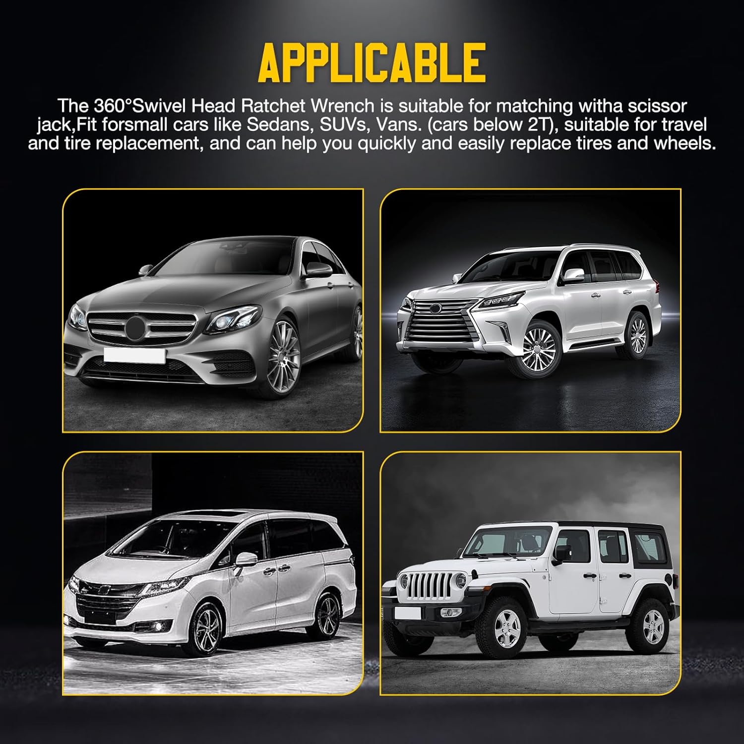 Car Jack Wrench, 360° Swivel Labor-Saving Car Jack Ratchet Wrench with Long Handle, Scissor Jack Lift Speed Handle Tool for Travel, Van, SUV and Other Vehicles