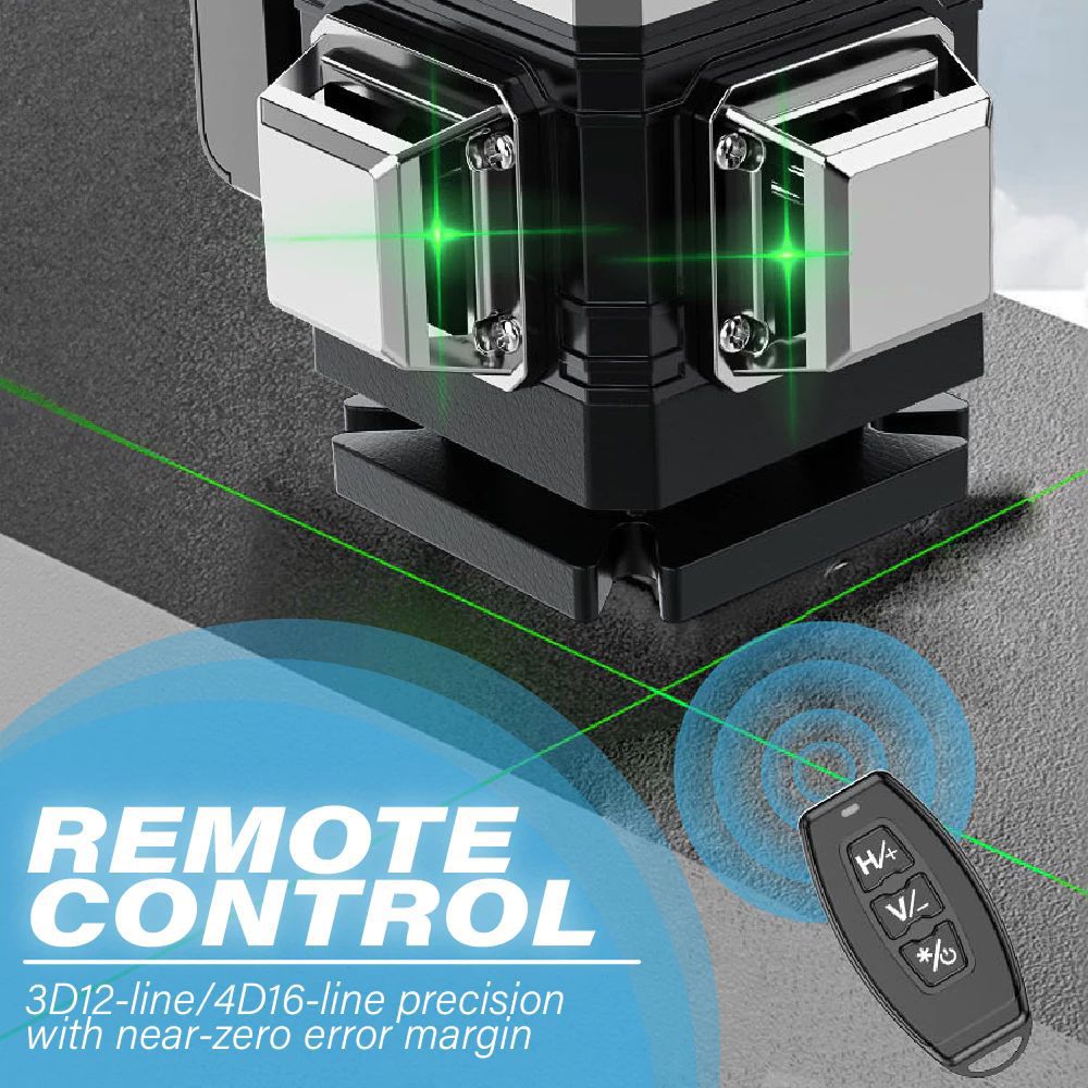 12 Line Green Laser Level Self-Leveling  360° Cross Line Tool with Remote Control - Professional Construction Leveler for Tiling, and Carpentry