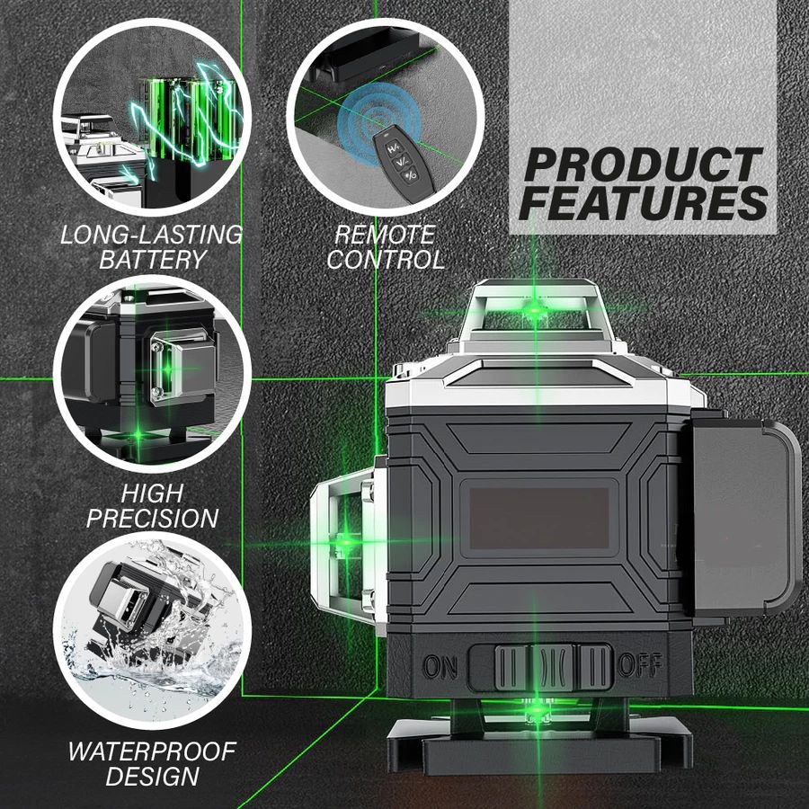 12 Line Green Laser Level Self-Leveling  360° Cross Line Tool with Remote Control - Professional Construction Leveler for Tiling, and Carpentry