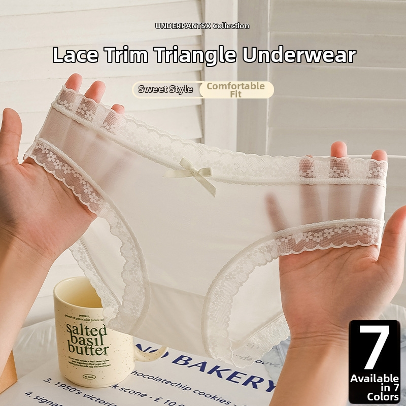 7 pcs Seamless Ladies Lace Trim Underwear Briefs | Soft Breathable Chupi za Design | Bow Detail | Ice Silk | Cute Feminine Panties