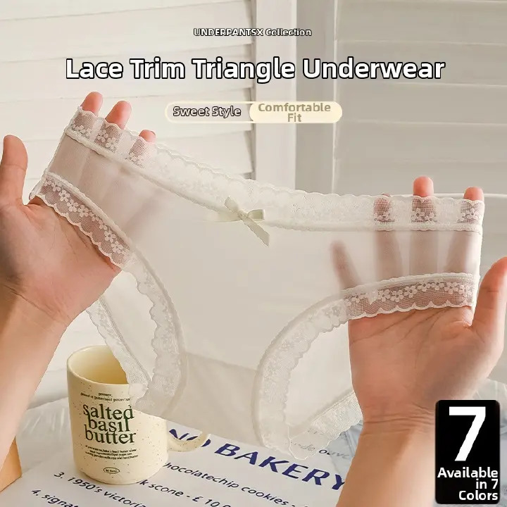 7 pcs Seamless Ladies Lace Trim Underwear Briefs | Soft Breathable Chupi za Design | Bow Detail | Ice Silk | Cute Feminine Panties