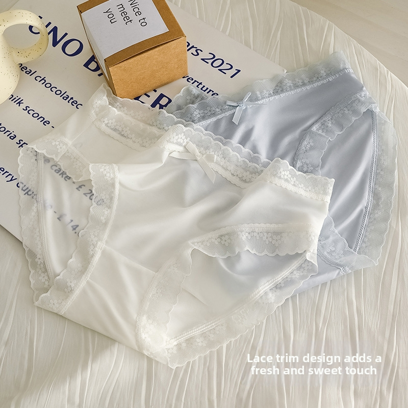 7 pcs Seamless Ladies Lace Trim Underwear Briefs | Soft Breathable Chupi za Design | Bow Detail | Ice Silk | Cute Feminine Panties