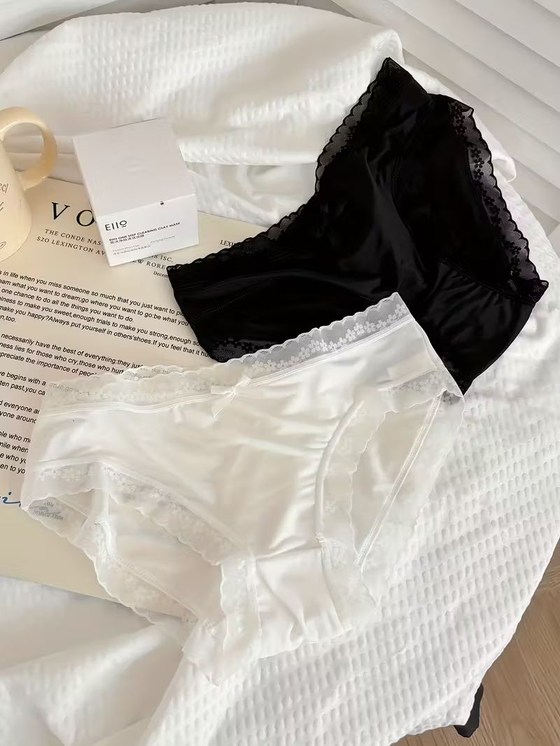 7 pcs Seamless Ladies Lace Trim Underwear Briefs | Soft Breathable Chupi za Design | Bow Detail | Ice Silk | Cute Feminine Panties