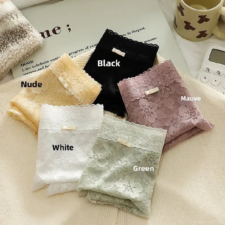 5 pcs Seamless Women's High Waist Lace Panties - Floral Design Cotton Lined Underwear - Comfortable Breathable Ladies Briefs