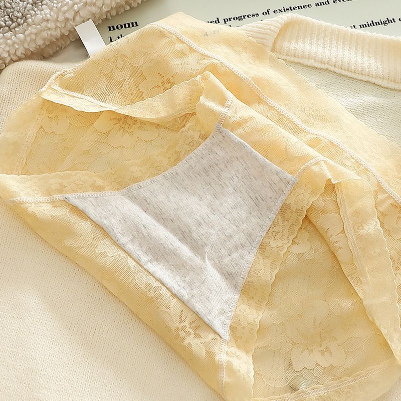 5 pcs Seamless Women's High Waist Lace Panties - Floral Design Cotton Lined Underwear - Comfortable Breathable Ladies Briefs