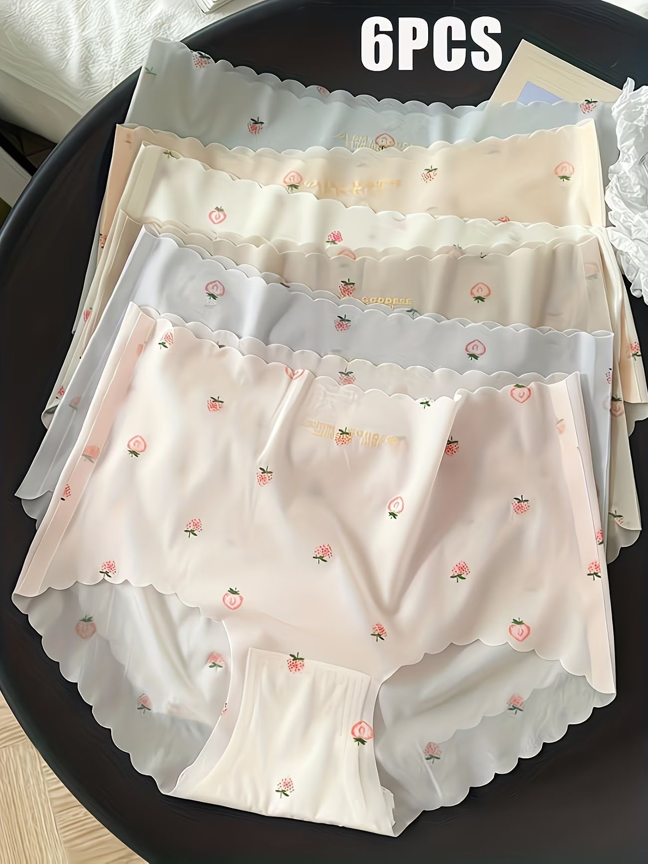 6PCS Seamless Ice Silk Briefs Women Panties Strawberry Print Breathable Soft Briefs Ladies Underwear