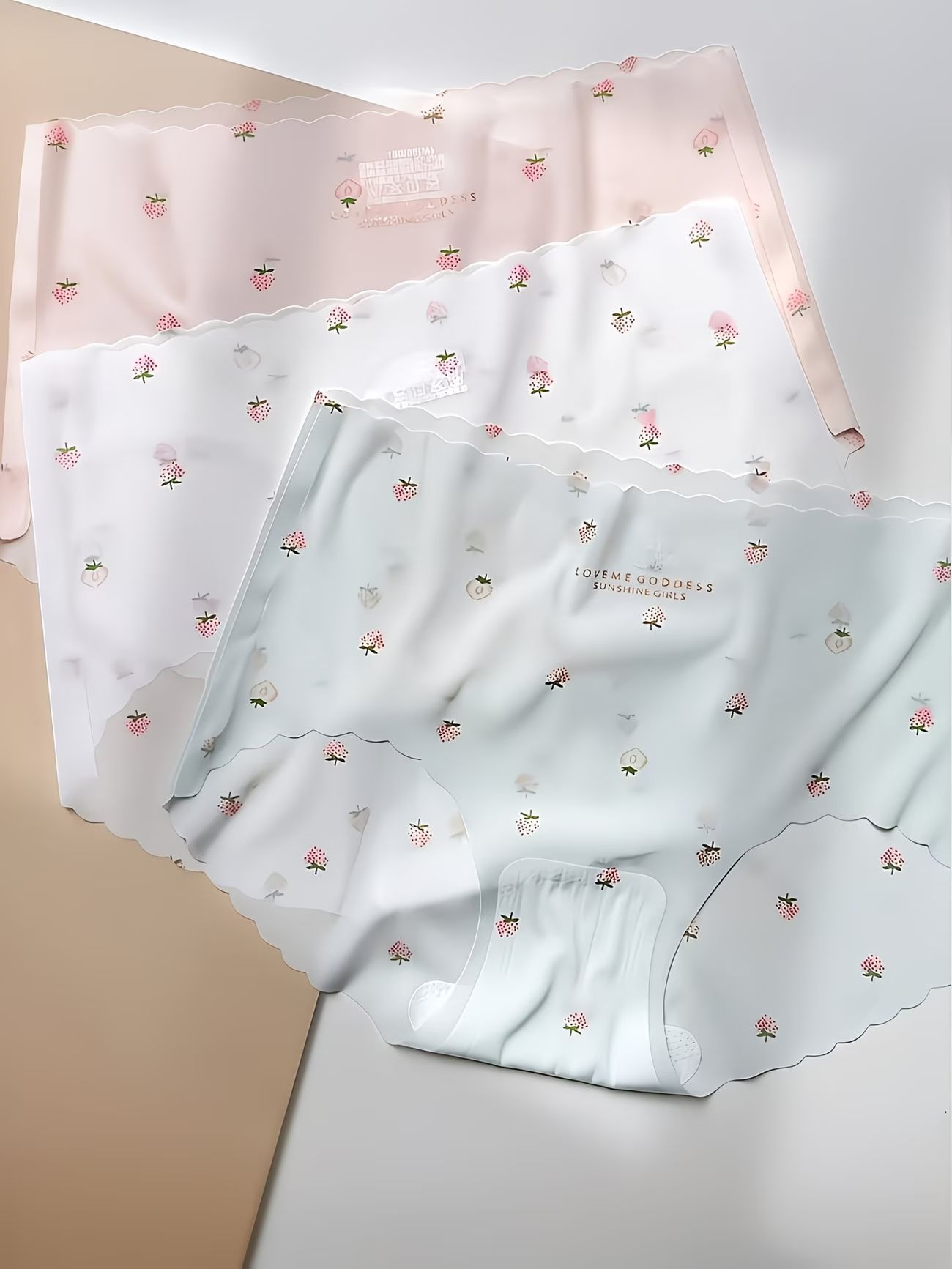 6PCS Seamless Ice Silk Briefs Women Panties Strawberry Print Breathable Soft Briefs Ladies Underwear