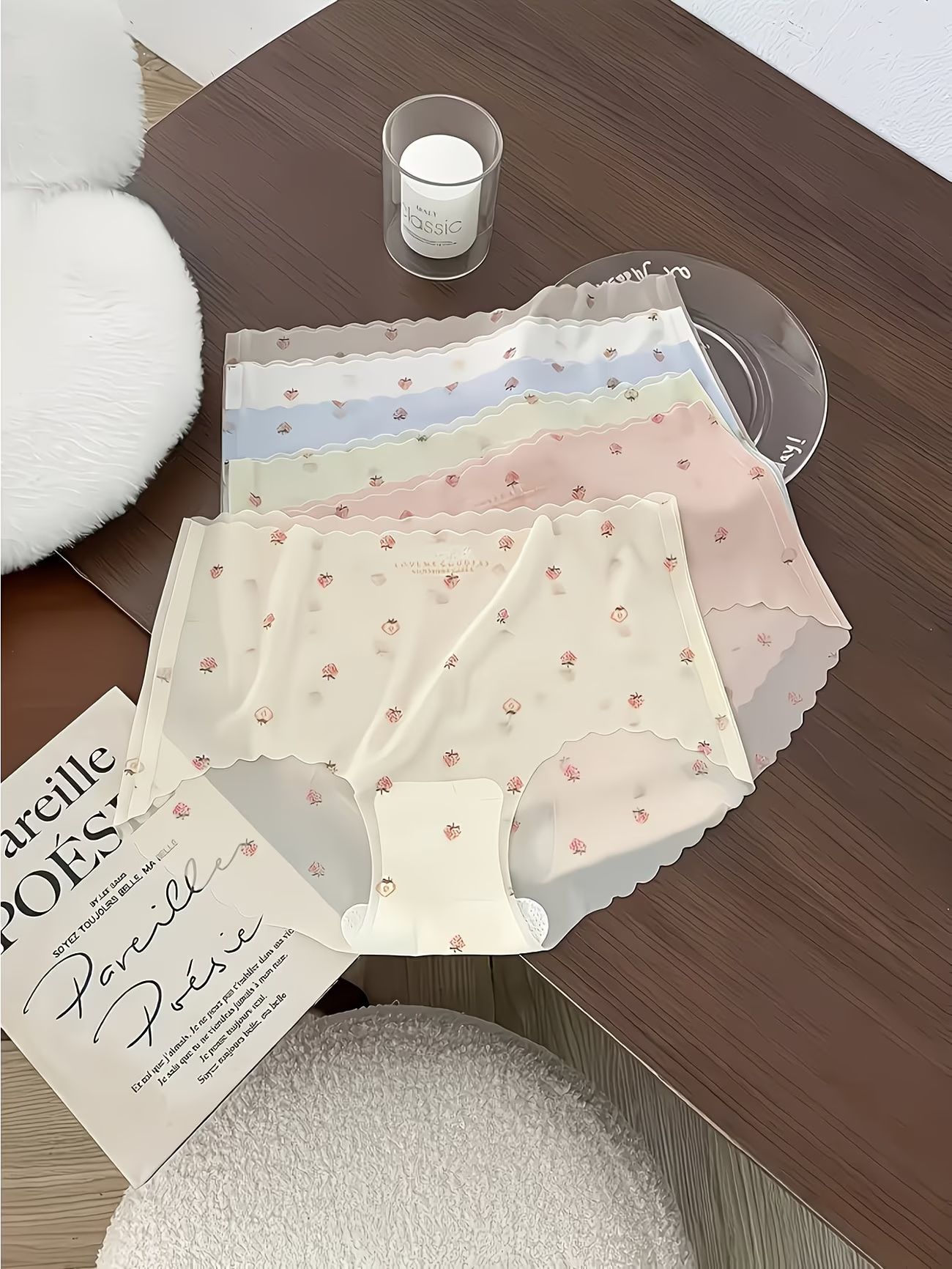 6PCS Seamless Ice Silk Briefs Women Panties Strawberry Print Breathable Soft Briefs Ladies Underwear