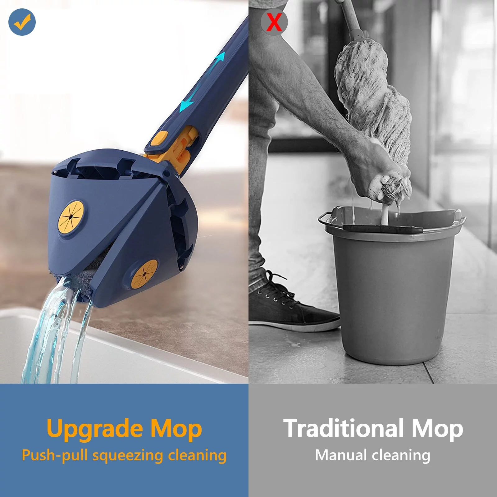 360° Rotatable Adjustable Triangle Cleaning Mop with Stainless Steel Long Handle Cleaning Mop Dry & Wet Mop Floor Windows Ceiling