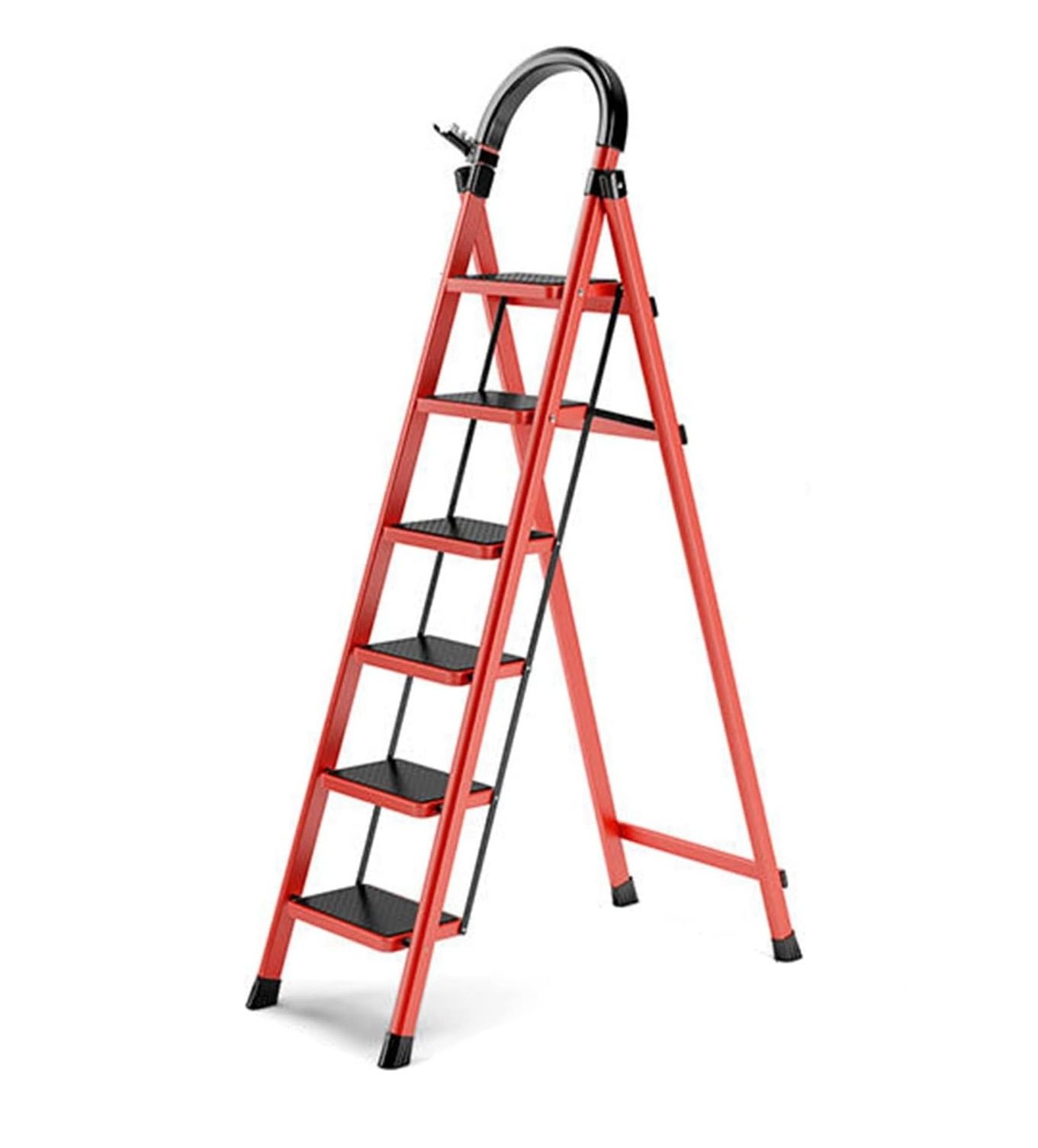 6-Step Ladder Foldable Step Stool Ladder Portable Ladders Wide Anti-Slip Pedal 550lbs Load Capacity Stainless Steel Lightweight for Household