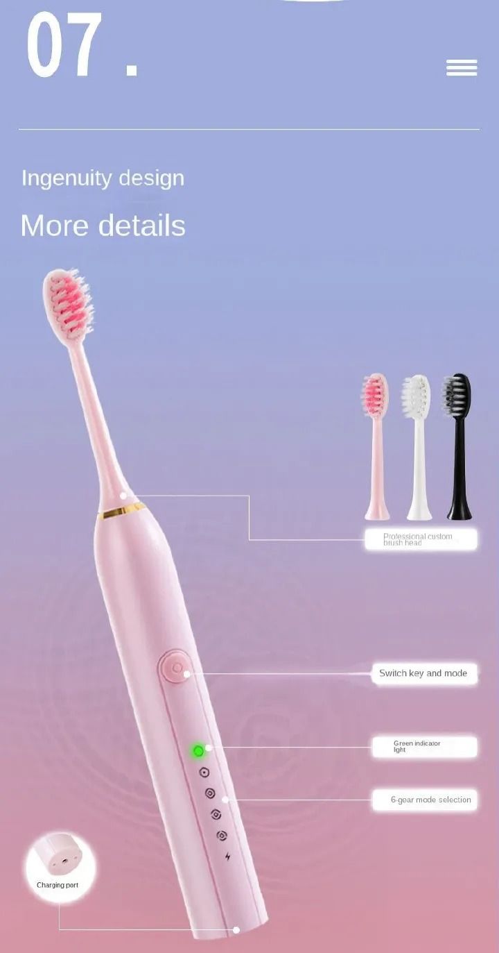 Electric toothbrush adult model rechargeable model soft bristles automatic sonic rechargeable intelligent teeth cleaner