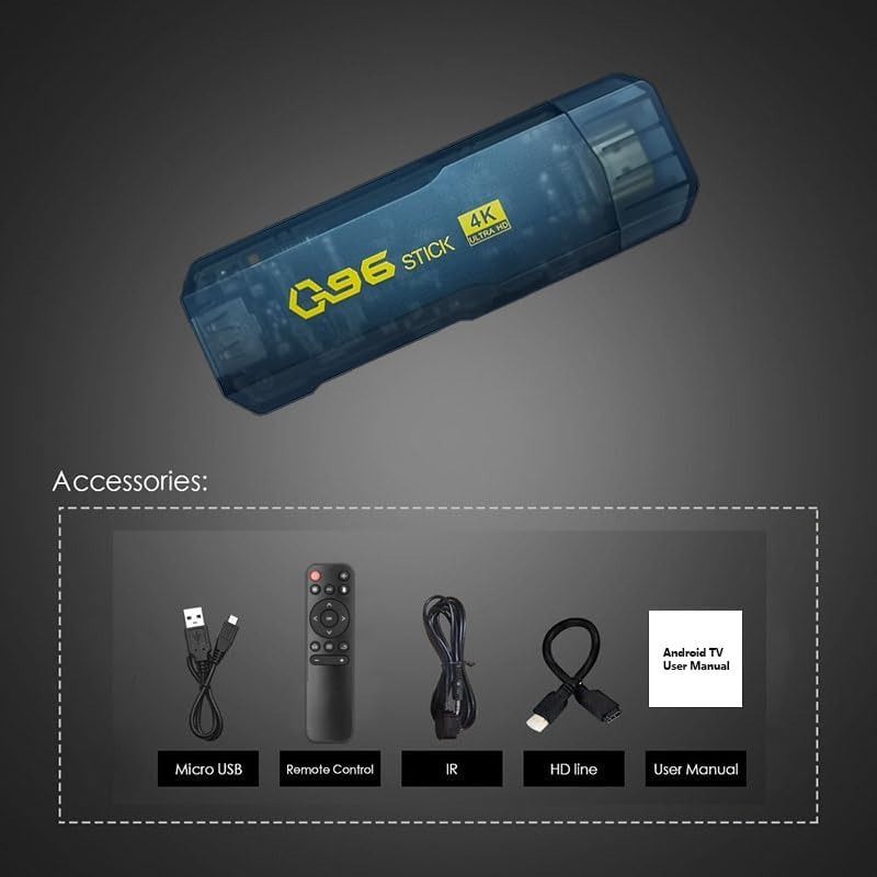 Q96 TV Stick Android TV Stick 4K Smart TV Stick 1 GB - 8GB Internal Wi-Fi TV Stick with IR Remote Control (2.4G WiFi