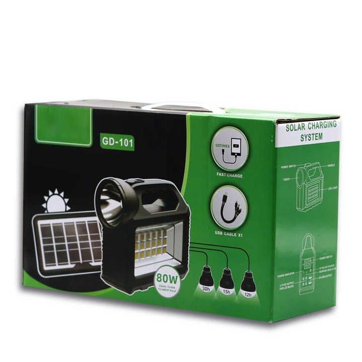 High Quality Solar lighting kit with Panel, 3 bulbs, Torch, Led Light, Phone Chargers