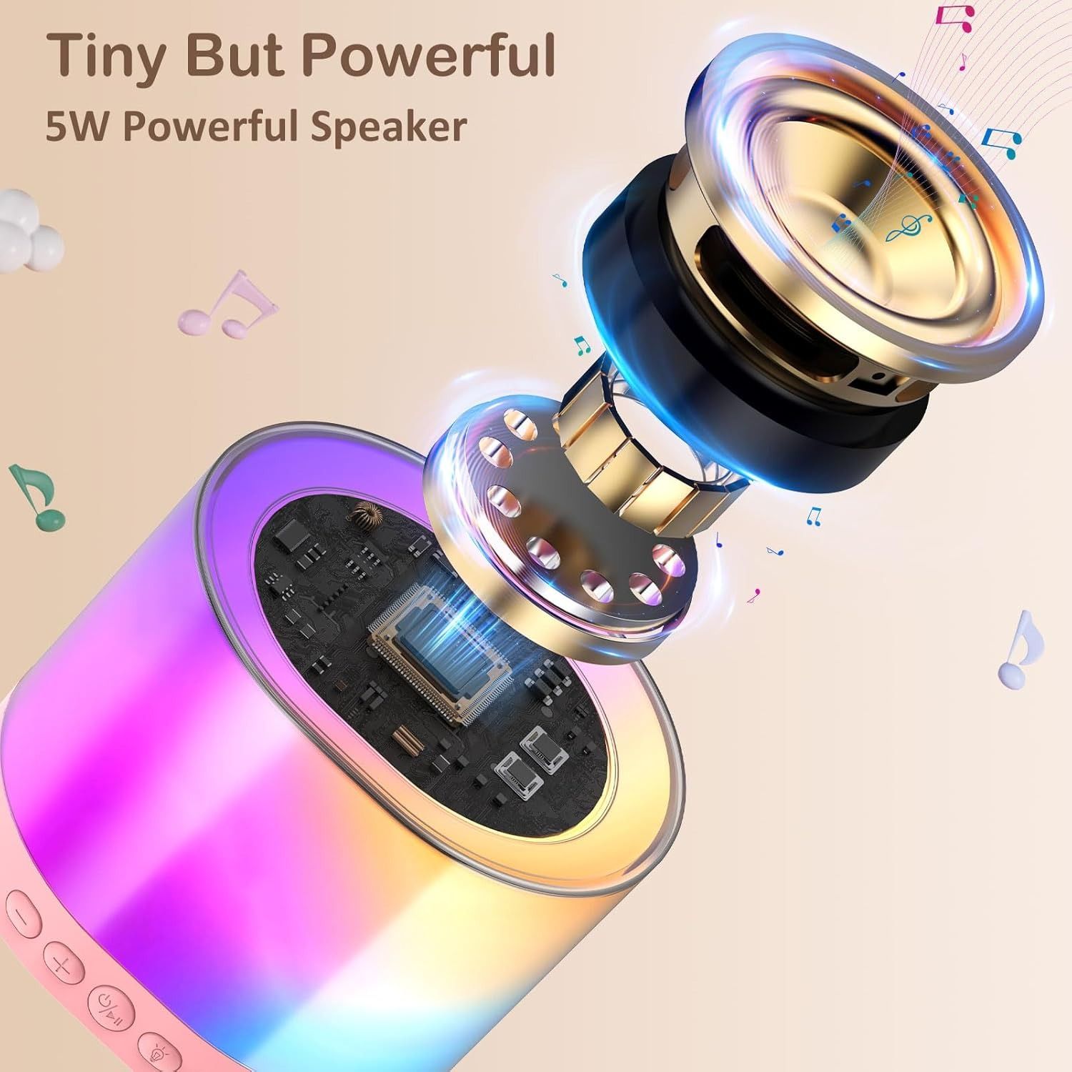 Mini Karaoke Machine for Kids Age 4-12, Portable Bluetooth Speaker with a Microphone and RGB Lights, Support TF/AUX Input/Funny Magic Voice, Great Gift for Boys & Girls