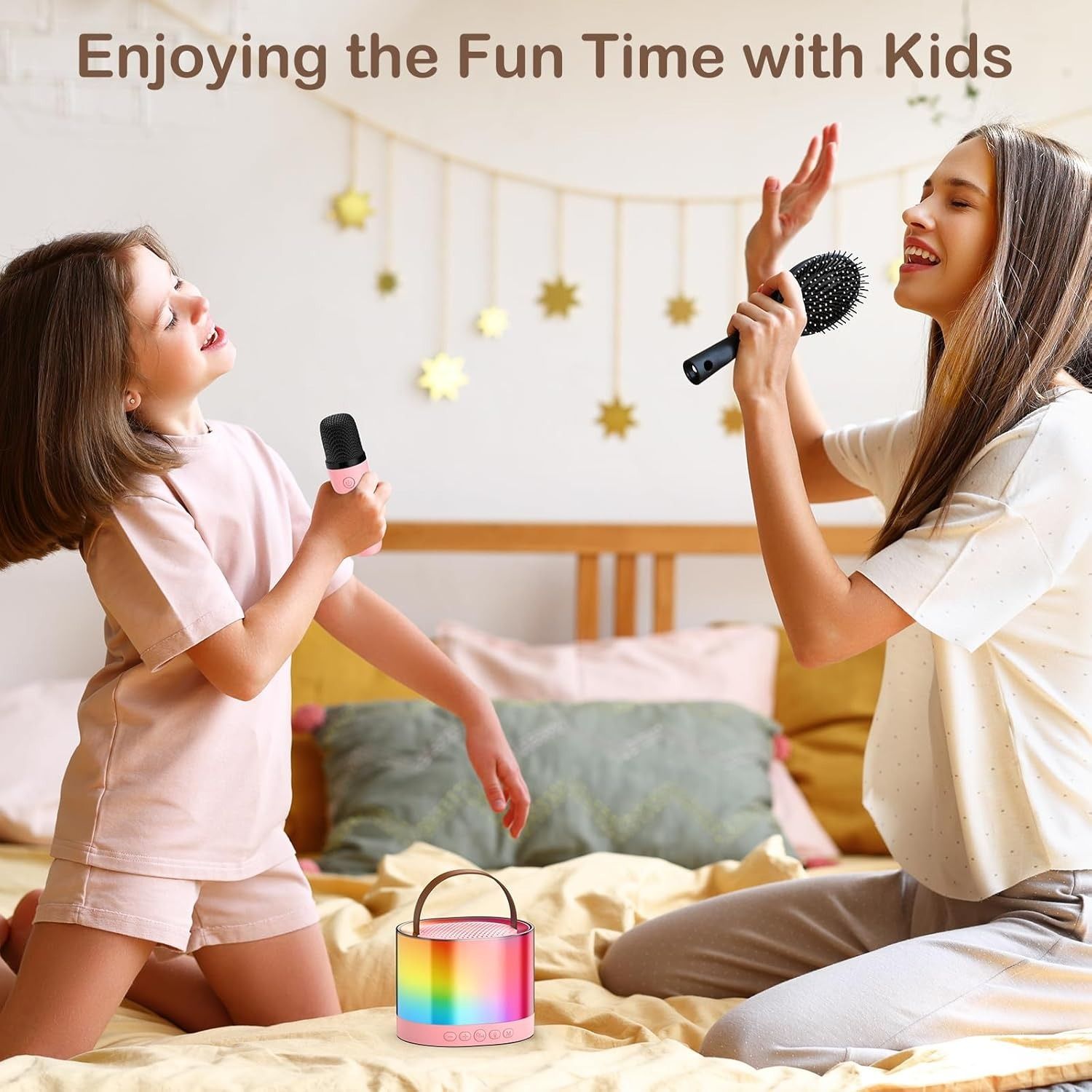 Mini Karaoke Machine for Kids Age 4-12, Portable Bluetooth Speaker with a Microphone and RGB Lights, Support TF/AUX Input/Funny Magic Voice, Great Gift for Boys & Girls