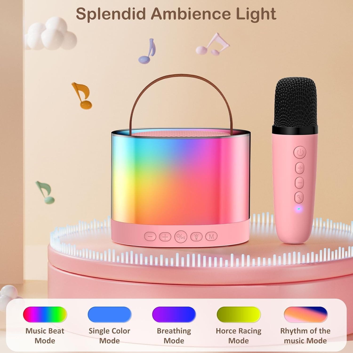 Mini Karaoke Machine for Kids Age 4-12, Portable Bluetooth Speaker with a Microphone and RGB Lights, Support TF/AUX Input/Funny Magic Voice, Great Gift for Boys & Girls