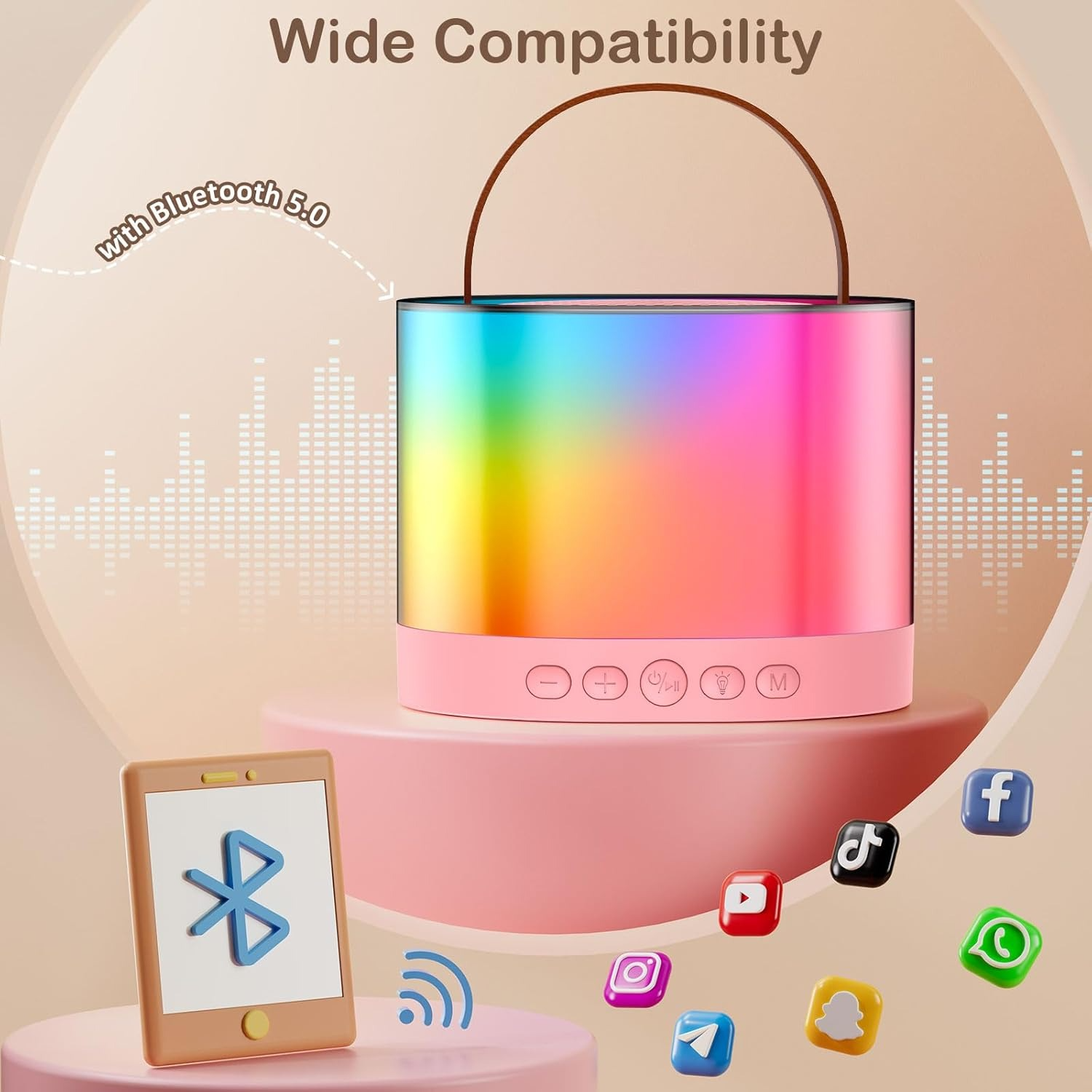 Mini Karaoke Machine for Kids Age 4-12, Portable Bluetooth Speaker with a Microphone and RGB Lights, Support TF/AUX Input/Funny Magic Voice, Great Gift for Boys & Girls