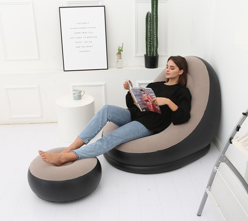 Portable Air Inflatable Lazy Sofa / Chair With Ottoman / Footrest and Free Air Pump