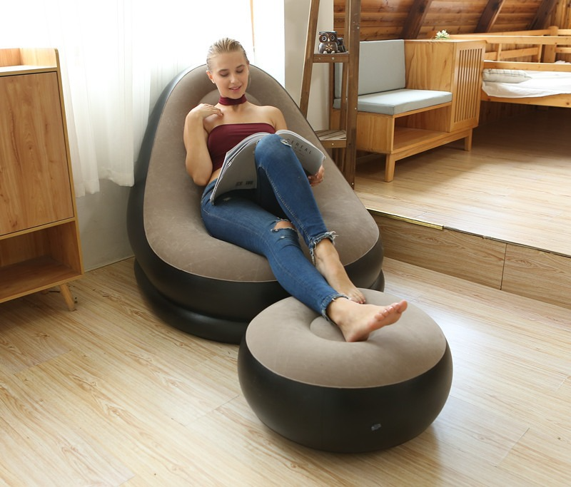 Portable Air Inflatable Lazy Sofa / Chair With Ottoman / Footrest and Free Air Pump