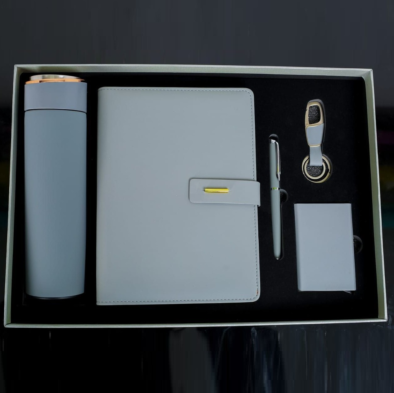 Executive Gift Set with Thermal Flask, Notebook, Business Cardholder, Pen & Keyholder
