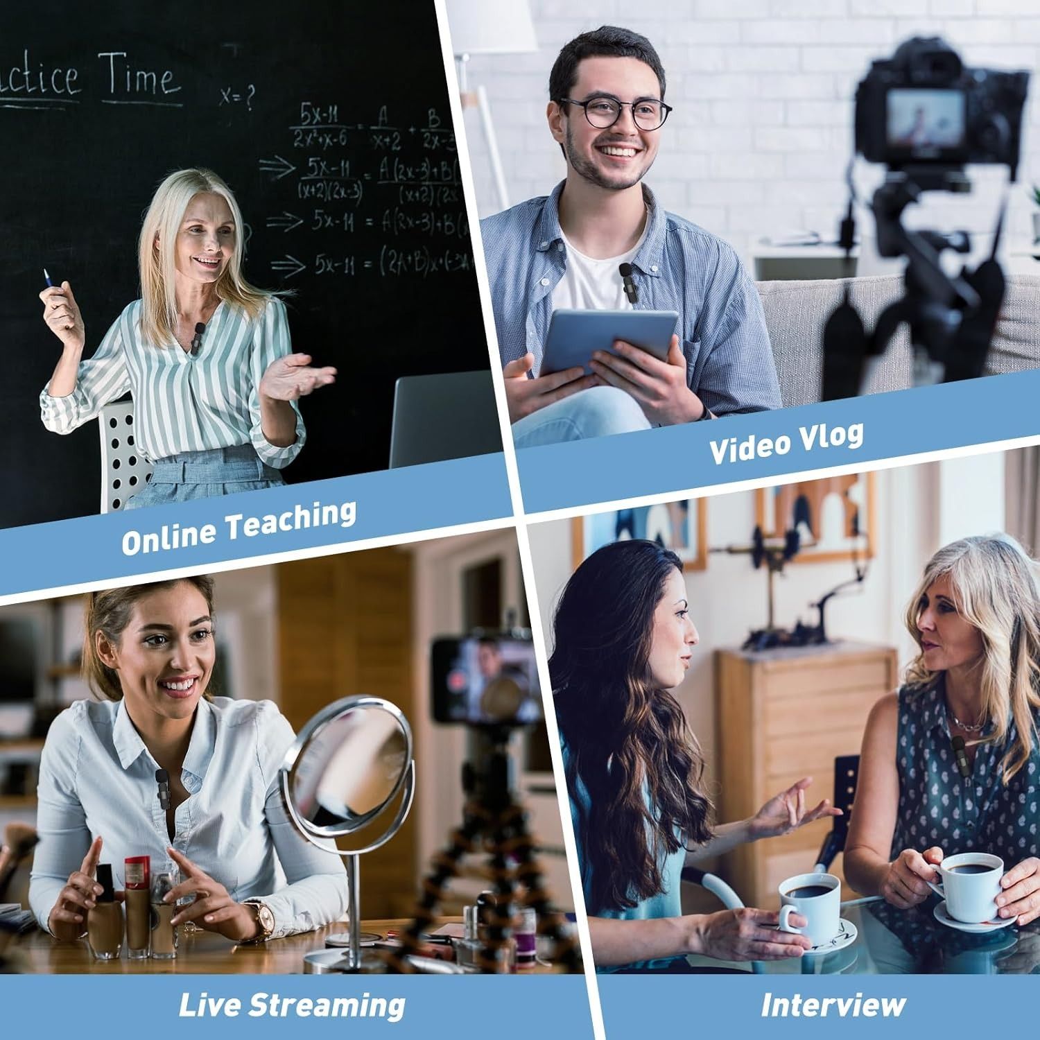 3 in 1 Wireless Microphone for iPhone, iPad, Android, Camera, Mini Microphones USB C, 12Hs Working Time, Lavalier Mic for Vlog, Podcast, TikTok, YouTube