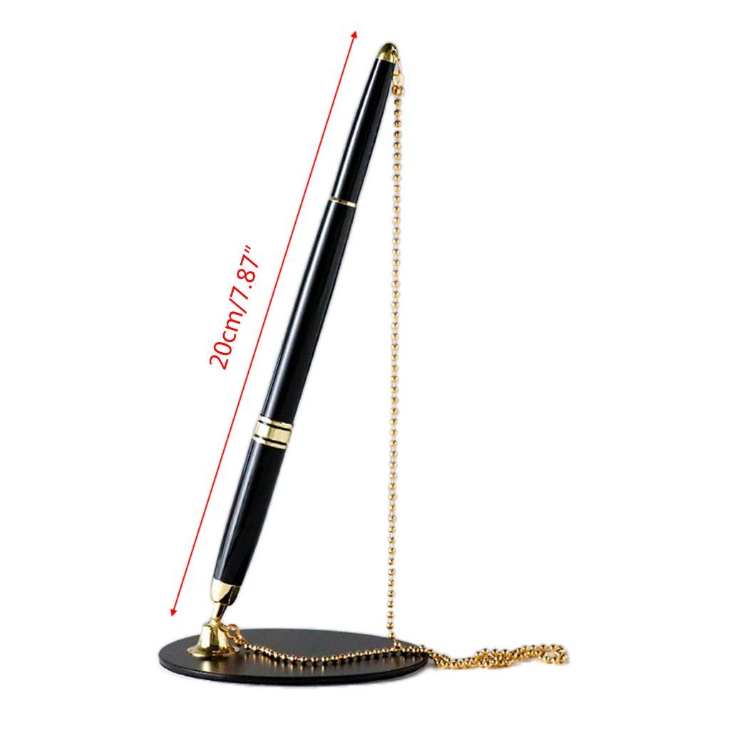 Excecutive Classic Metal Ballpoint Pen Secure Chain Attached Base Stand Desk Office Counter Pen