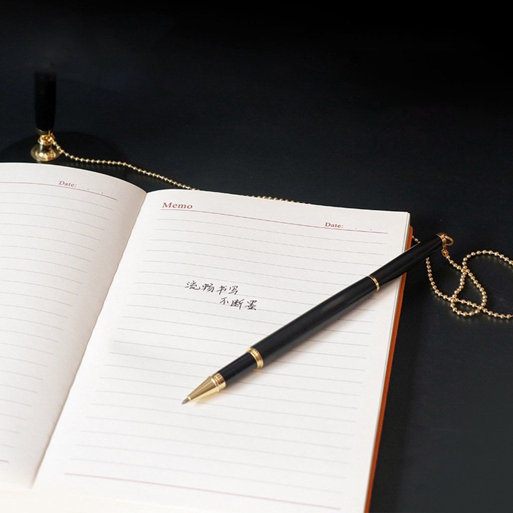 Excecutive Classic Metal Ballpoint Pen Secure Chain Attached Base Stand Desk Office Counter Pen