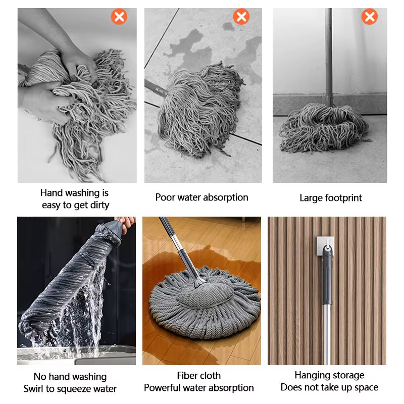 360• Microfibre twist  Heavy Duty Commercial Industrial Mop for Floor Cleaning, String Wet Mop with Long Handle, Cotton Mop for Home, Garage, Office, Workshop Floor Cleaning