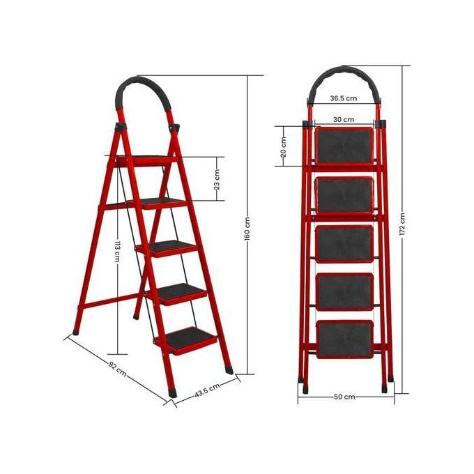 Quality multipurpose Foldable Ladder 5 Steps, Home Ladder Folding Step Stool with Wide Anti-Slip Pedal, Folding Sturdy Steel Ladder for Home, Shop, Kitchen, Garden and Office