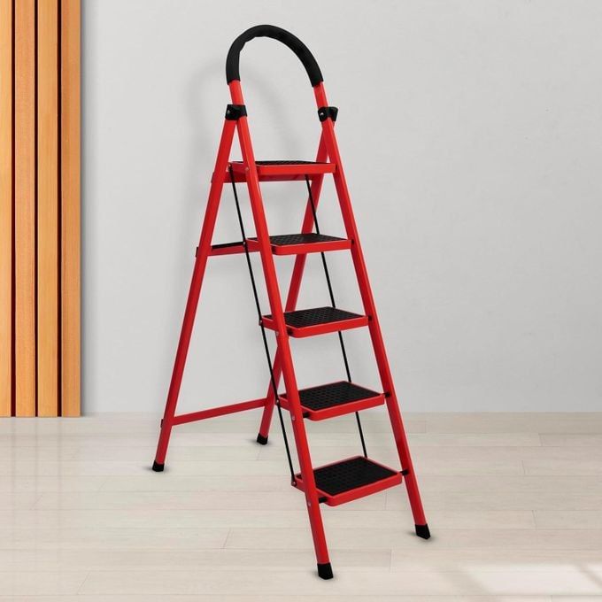 Quality multipurpose Foldable Ladder 5 Steps, Home Ladder Folding Step Stool with Wide Anti-Slip Pedal, Folding Sturdy Steel Ladder for Home, Shop, Kitchen, Garden and Office