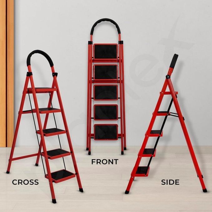 Quality multipurpose Foldable Ladder 5 Steps, Home Ladder Folding Step Stool with Wide Anti-Slip Pedal, Folding Sturdy Steel Ladder for Home, Shop, Kitchen, Garden and Office