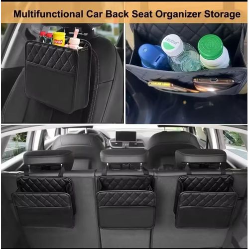 Car Back Seat Organizer, Black PU Leather Car Storage Bag, Multifunction Car Seat Back Hanging Organizer, Car Interior Accessories Organizer Compatible with Most Vehicles