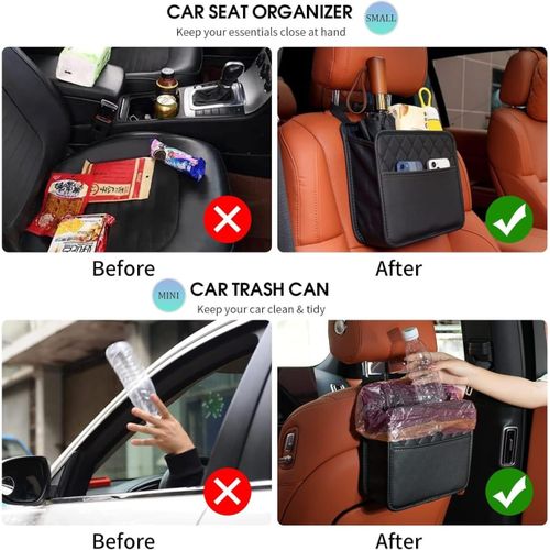 Car Back Seat Organizer, Black PU Leather Car Storage Bag, Multifunction Car Seat Back Hanging Organizer, Car Interior Accessories Organizer Compatible with Most Vehicles